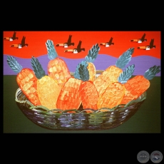 GOLDEN PINEAPPLE IN A GREEN DISTANT FIELD, 1990 - Acrílicos de YSANNE GAYET