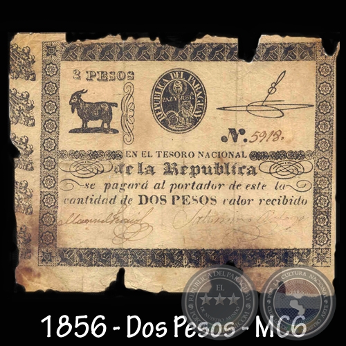 1856 - DOS PESOS - MC006 - FIRMAS: MANUEL FERRIOL  SATURNINO BEDOYA