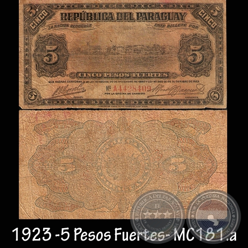 CINCO PESOS FUERTES - FIRMA: MARIANO B. MORESCHI  ALFREDO JACQUET