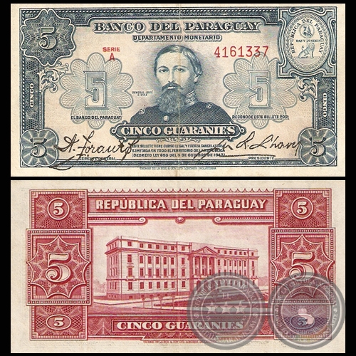 CINCO GUARANÍES - 1943 - FIRMA: ARÍSTIDES TORANZO - JUAN R. CHAVES