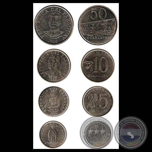 SERIE 1986 - 1, 5, 10 y 50 GUARANÍES - METAL: ACERO 