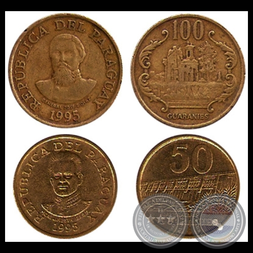 SERIE 1995 - 50 (COBRE, ZINC, NÍQUEL) y 100 GUARANÍES (LATÓN)