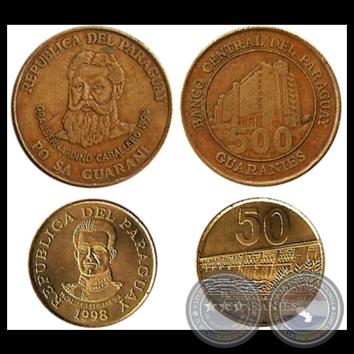 SERIE 1998 - 50 y 500 GUARANÍES - METAL: LATÓN