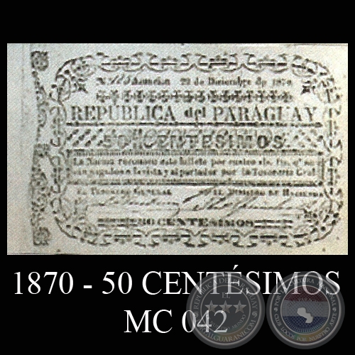 1870 - 50 CENTSIMOS - MC042 - FIRMAS: TOMS GREENSHIELDS y JOS TORIBIO ITURBURU