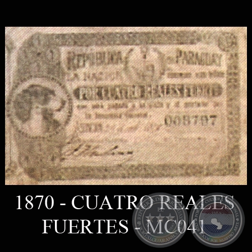 1870 - CUATRO REALES FUERTES - MC041 - FIRMAS: TOMÁS GREENSHIELDS – JOSÉ TORIBIO ITURBURU