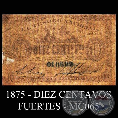 1875 - DIEZ CENTAVOS - MC065 - FIRMAS: A. ARCE - 