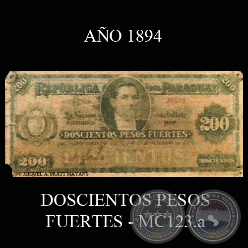 DOSCIENTOS PESOS FUERTES - MC123.a - FIRMA: JOSÉ URDAPILLETA - LUIS PATRI