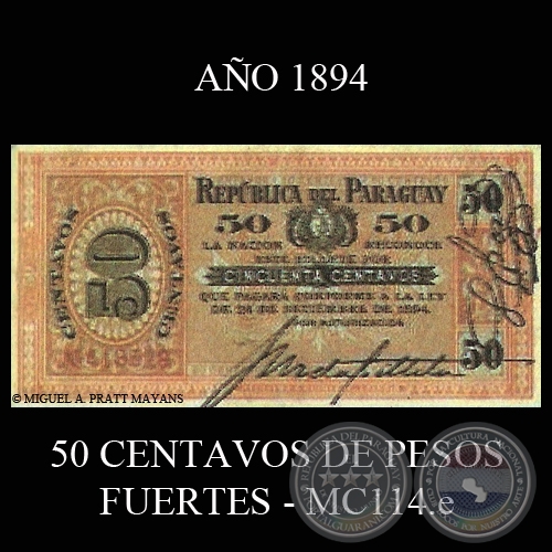 50 CENTAVOS DE PESOS FUERTES - MC114.e - FIRMA: JOS URDAPILLETA  LUIS PATRI