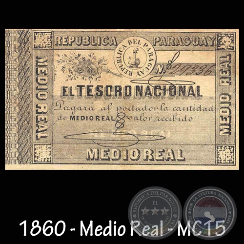 1860 - MEDIO REAL - FIRMAS: RÚBRICA DEL TESORERO GENERAL DELESTADO (GONZÁLEZ)