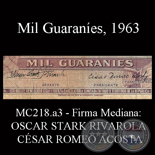 MIL GUARANÍES - MC218.a3 - FIRMA: OSCAR STARK RIVAROLA (MEDIANA) – CÉSAR ROMEO ACOSTA