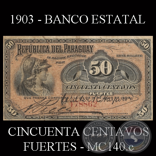 CINCUENTA CENTAVOS FUERTES - MC140.c - FIRMA: AQUILES PECCI  WALTER R. HAYWOOD