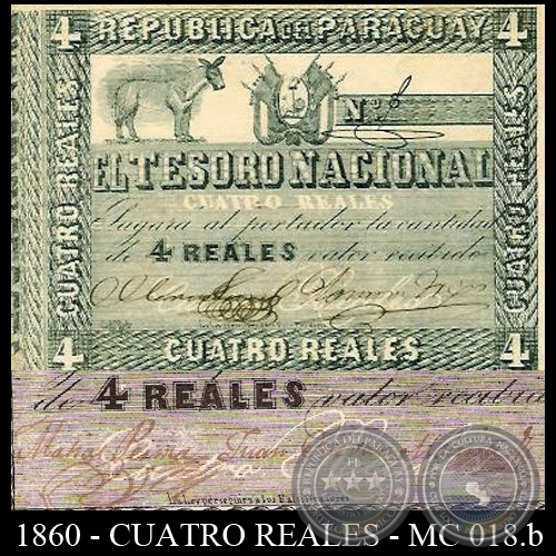 1860 - CUATRO REALES - FIRMAS: MATÍAS PERINA – JUAN ESTEBAN MOLINAS