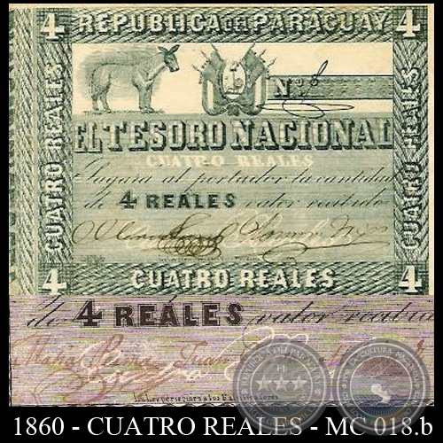 1860 - CUATRO REALES - FIRMAS: MATAS PERINA  JUAN ESTEBAN MOLINAS