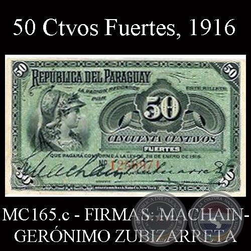 CINCUENTA CENTAVOS FUERTES - FIRMAS: MACHAIN – GERÓNIMO ZUBIZARRETA