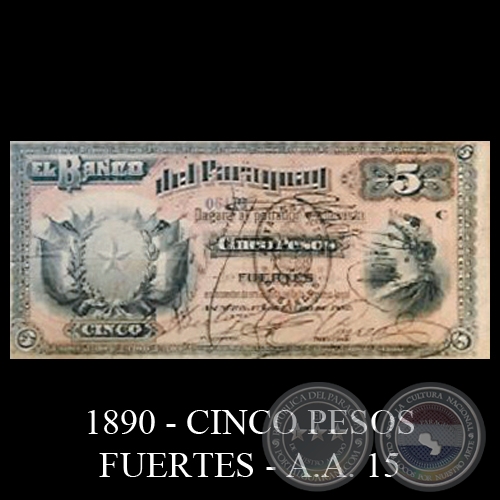 CINCO PESOS FUERTES - A.A. 15 - FIRMAS: PEDRO MIRANDA - BEDOYA - E. CORREA - .....