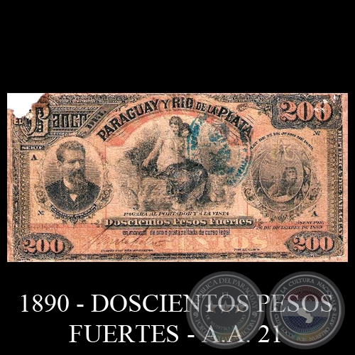 DOSCIENTOS PESOS FUERTES - A.A. 21 - FIRMAS: JOSÉ URDAPILLETA - A. CORREA