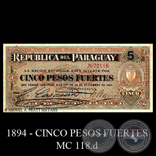 CINCO PESOS FUERTES - MC118.d - FIRMA: BENIGNO BARRENA – JORGE CASACCIA