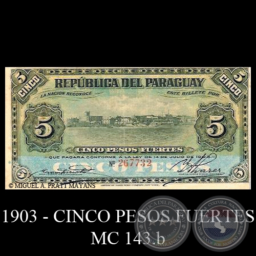 CINCO PESOS FUERTES - MC143.b - FIRMA: EVARISTO ACOSTA – ISIDORO ÁLVAREZ