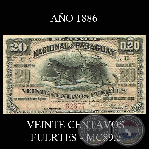 VEINTE PESOS FUERTES - MC89.e - FIRMAS: J.B. GAONA – J.E. SAGUIER