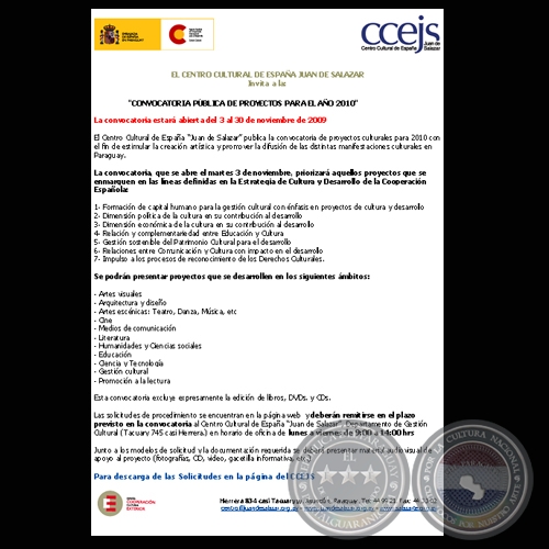 CONVOCATORIA PÚBLICA DE PROYECTOS PARA EL AÑO 2010