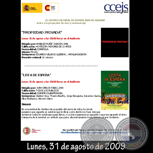 PROPIEDAD PRIVADA y LISTA DE ESPERA (Proyección de cine y corto)
