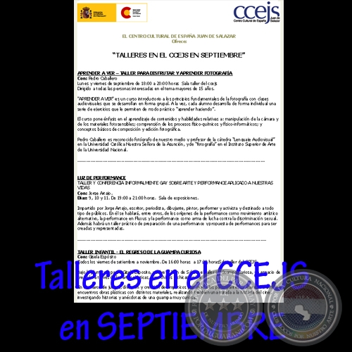 TALLERES EN EL CCEJS EN SETIEMBRE
