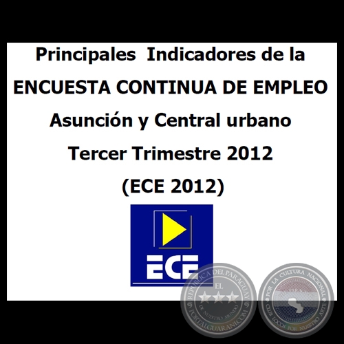 PRINCIPALES INDICADORES DE LA ENCUESTA CONTINUA DE EMPLEO - ASUNCIÓN Y CENTRAL URBANO - Tercer Trimestre 2012 (ECE 2012)  