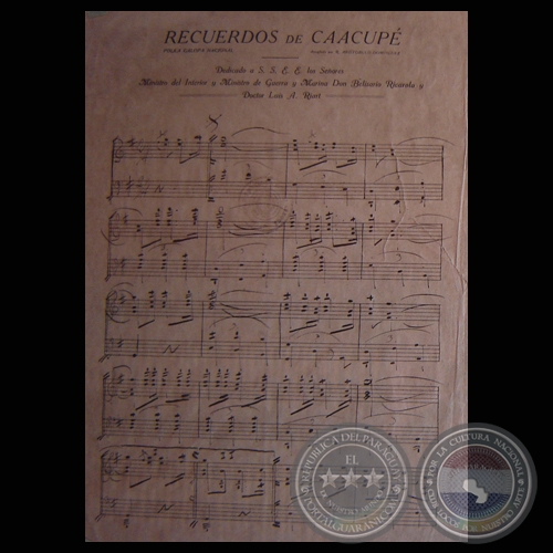 PARTITURA ORIGINAL RECUERDOS DE CAACUPÉ - POLCA GALOPA NACIONAL