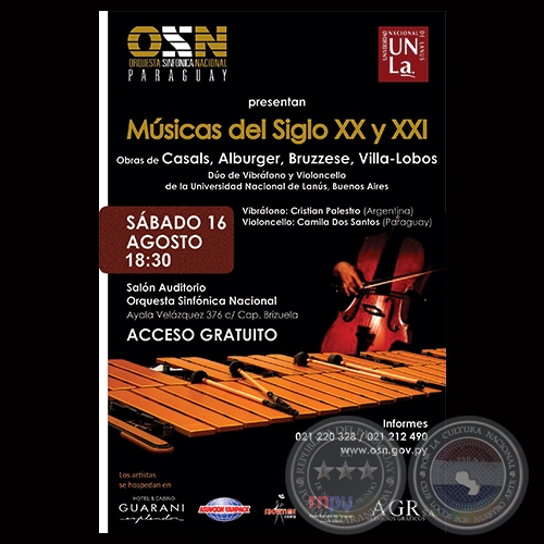 DÚO DE  VIBRÁFONO Y VIOLONCELLO EN LA OSN - MÚSICAS DEL SIGLO XX Y XXI