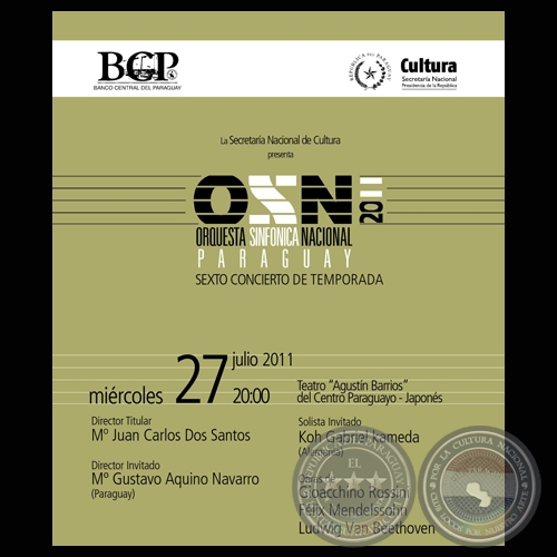 6to. CONCIERTO DE TEMPORADA DE LA OSN, MIÉRCOLES 27 JULIO 2011