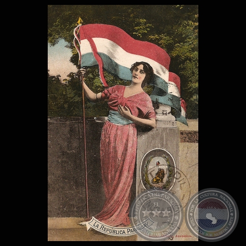 REPBLICA DEL PARAGUAY - BANDERA, ESCUDO Y MUJER PARAGUAYA