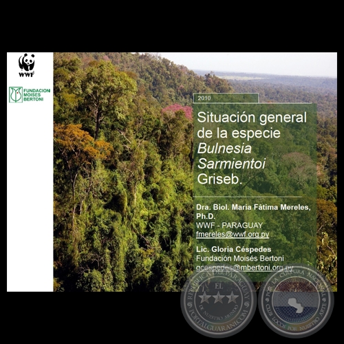 SITUACIÓN GENERAL DE LA ESPECIE BULNESIA SARMIENTOI GRISEB. 2010 - WWF – FUNDACIÓN MOISES BERTONI
