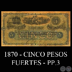 1870 - CINCO PESOS FUERTES - PP2 - PROVEEDURÍA DEL EJÉRCITO
