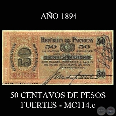 50 CENTAVOS DE PESOS FUERTES - MC114.e - FIRMA: JOSÉ URDAPILLETA – LUIS PATRI
