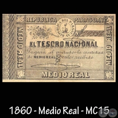 1860 - MEDIO REAL - FIRMAS: RÚBRICA DEL TESORERO GENERAL DELESTADO (GONZÁLEZ)
