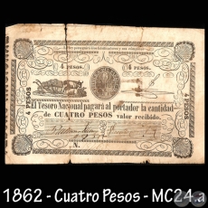 1862 - CUATRO PESOS - FIRMAS: RAMÓN MAZÓ – VICENTE CORVALÁN