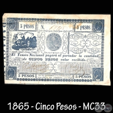 1865 - CINCO PESOS - FIRMAS: FLIX LARROSA  ANTONIO IRALA