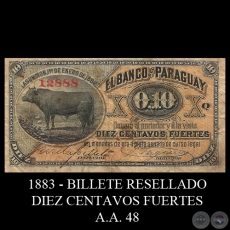 1883 - BILLETES RESELLADOS - A.A. 48 - FIRMAS: JOS URDAPILLETA - J. E. SAGUIER