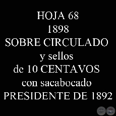 1898 - SOBRE CIRCULADO y CUADRITOS SELLO 10 CENTAVOS 1892