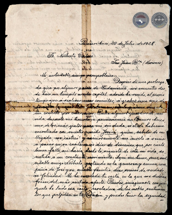 CARTA A NORBERTO CARDOZO - AGUSTÍN BARRIOS - AÑO 1928
