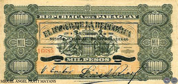 MIL PESOS - RESELLADO A.A.31.A - FIRMAS: MARIANO B. MORESCHI - LUIS A. RIART