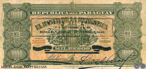 MIL PESOS - RESELLADO A.A.32.C - FIRMAS: M. MORESCHI - LUIS A. RIART