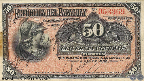 CINCUENTA CENTAVOS FUERTES - RESELLADO A.A.45 - FIRMA: JORGE LÓPEZ MOREIRA - LÁZARO PASCUAL