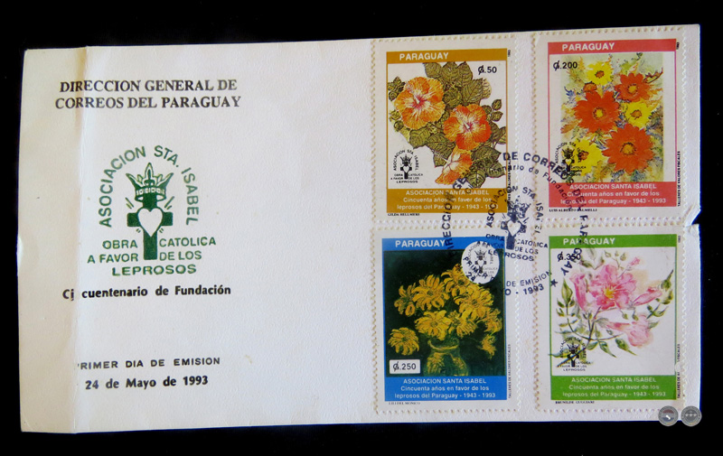 FLORES - ILUSTRACIÓN GILDA HELLMERS - SELLO POSTAL PARAGUAYO AÑO 1993