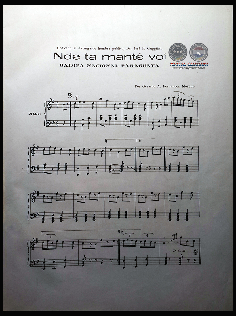 NDE TA MANTÉ VOÍ - PARTITURA PARA PIANO
