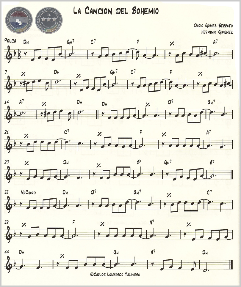 LA CANCIÓN DEL BOHEMIO (PARTITURA) - POLCA DE DARÍO GÓMEZ SERRATO