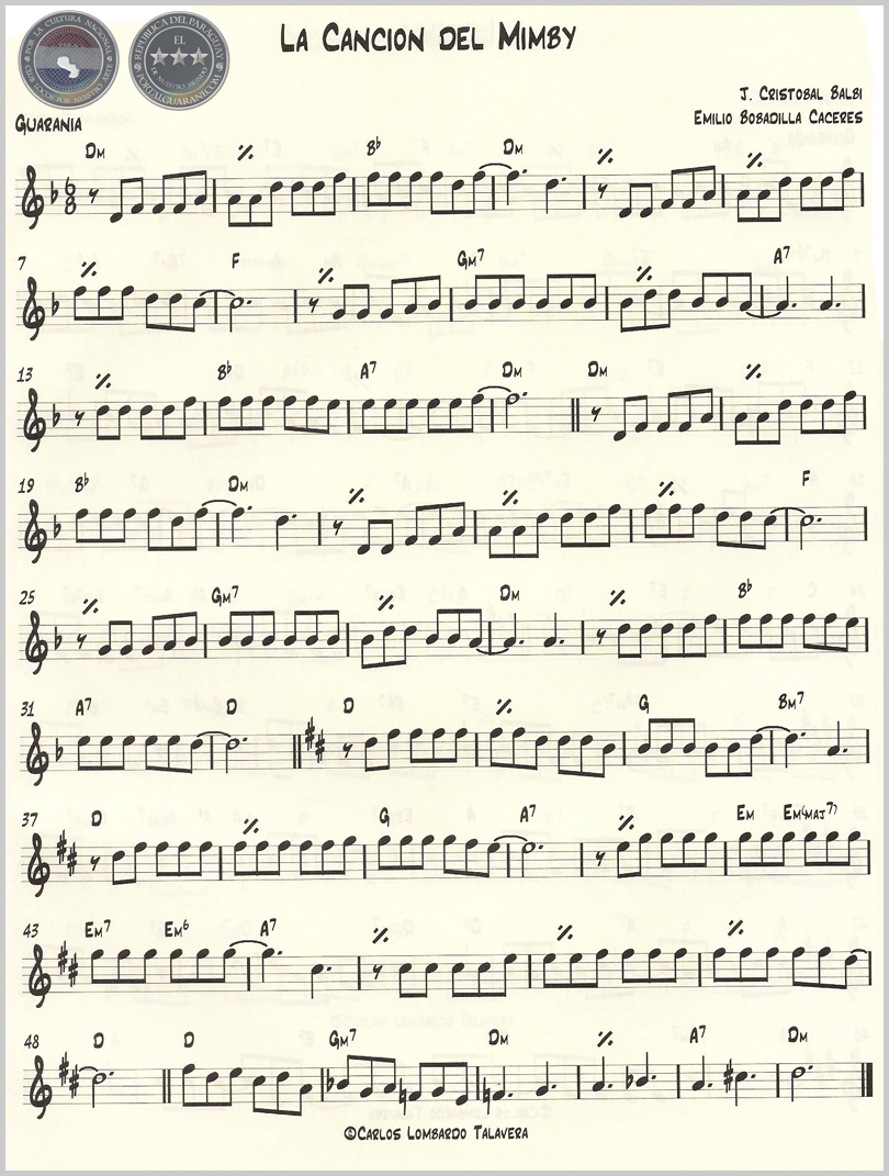 LA CANCIÓN DEL MIMBY (PARTITURA) - EMILIO BOBADILLA CÁCERES