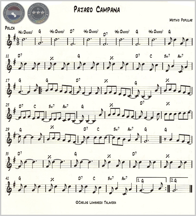 PÁJARO CAMPANA (PARTITURA) - POLCA DE AMPELIO VILLALBA