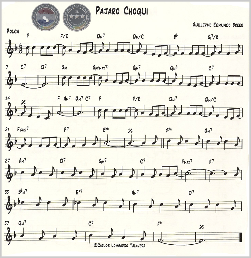 PÁJARO CHOGUI (PARTITURA) - GUILLERMO EDMUNDO BREER