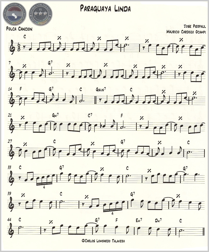PARAGUAYA LINDA (PARTITURA) - POLCA CANCIÓN DE MAURICIO CARDOZO OCAMPO